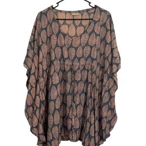 Na Pua collection Hawaiian cover-up poncho top one size pink grey leaf pattern